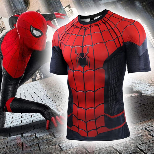 Men's Compression Shirt, Superhero 3D Printed Cool Dry Short Sleeve Sports Fitness Tops, Men's Athletic Workout Shirt